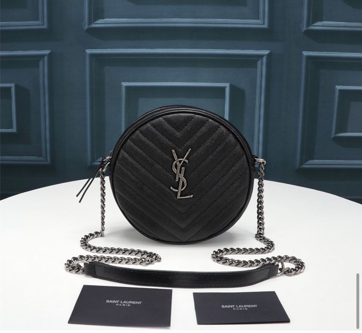 YSL CAMERA BAG VINYLE TONDA IN PELLE BLACK